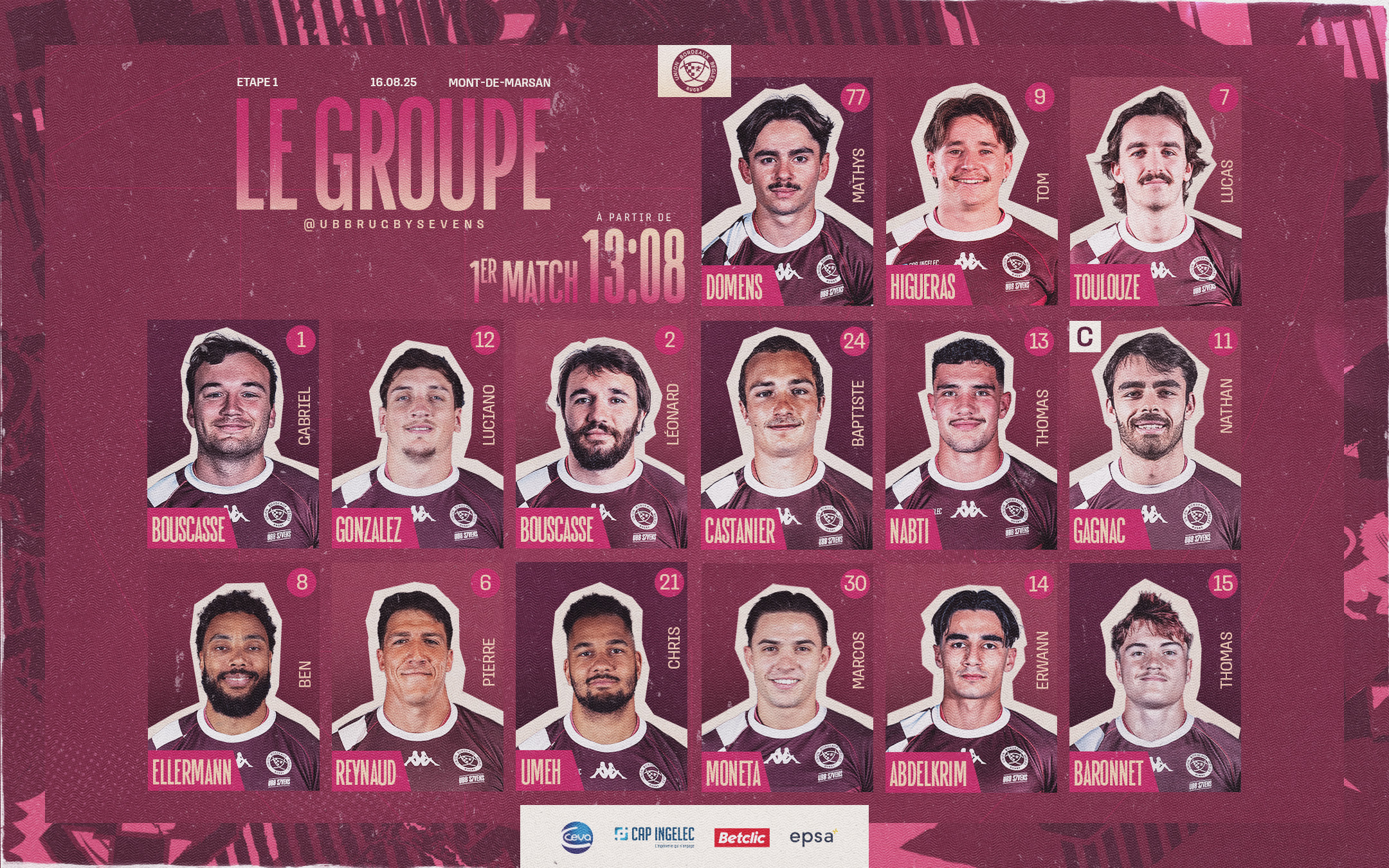 Le groupe pour la premi&egrave;re &eacute;tape de l'In Extenso Supersevens